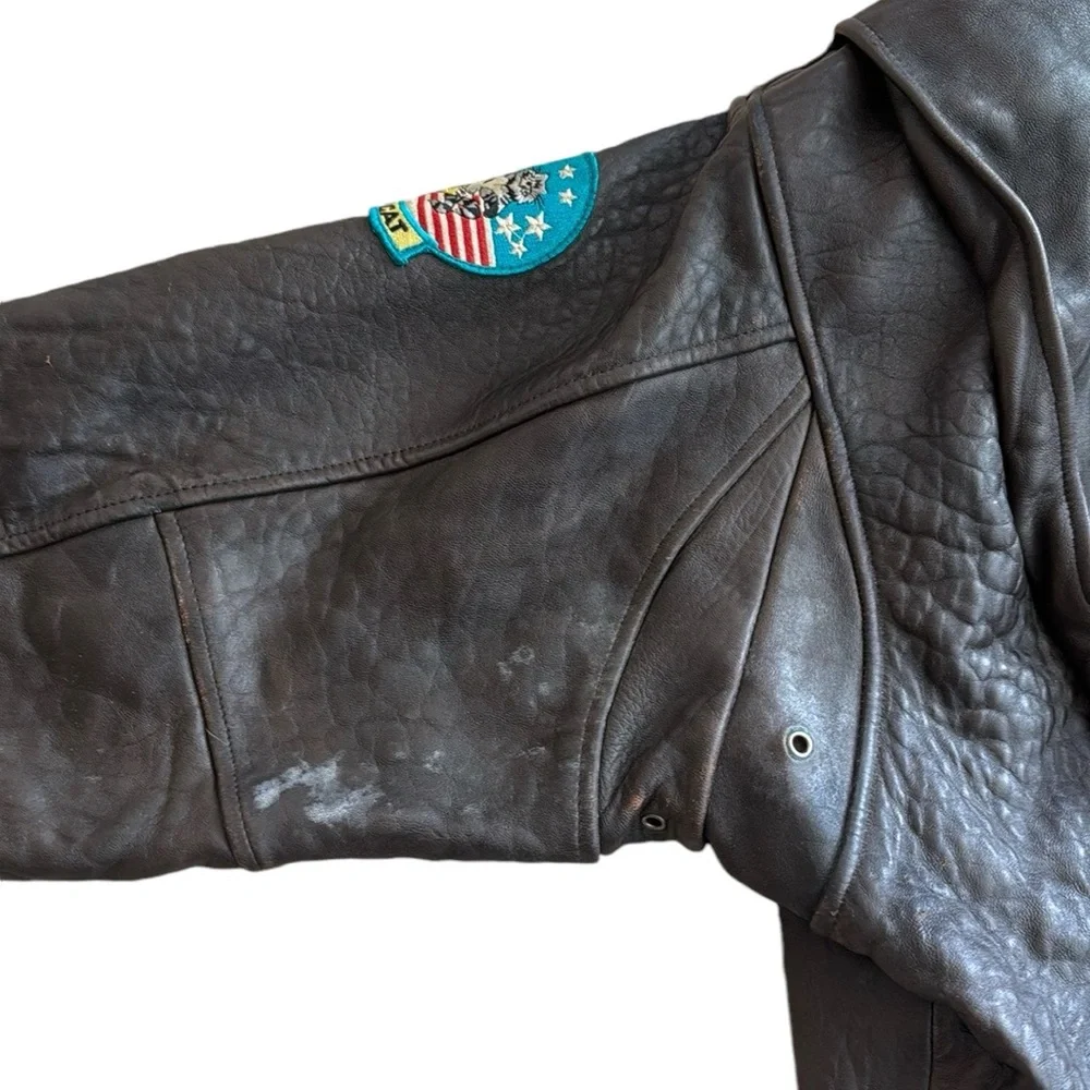 Avirex G-1 Leather Flight Jacket 1995 W shearling Collar & Flight Patches Sz XL